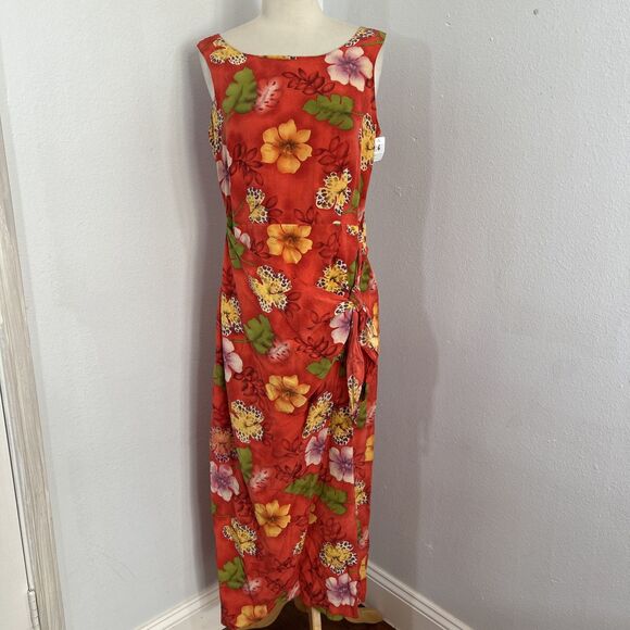 Robbie Bee Midi Dress Womens 6 Multicolor Floral Silk Tie Waist Cocktail‎ - Picture 1 of 8